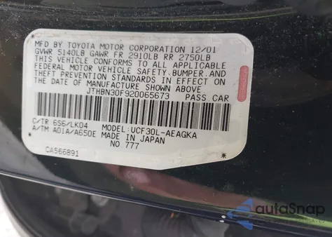 2002 Lexus Ls 430 430 из США, поврежденный, VIN JTHBN30F920065673